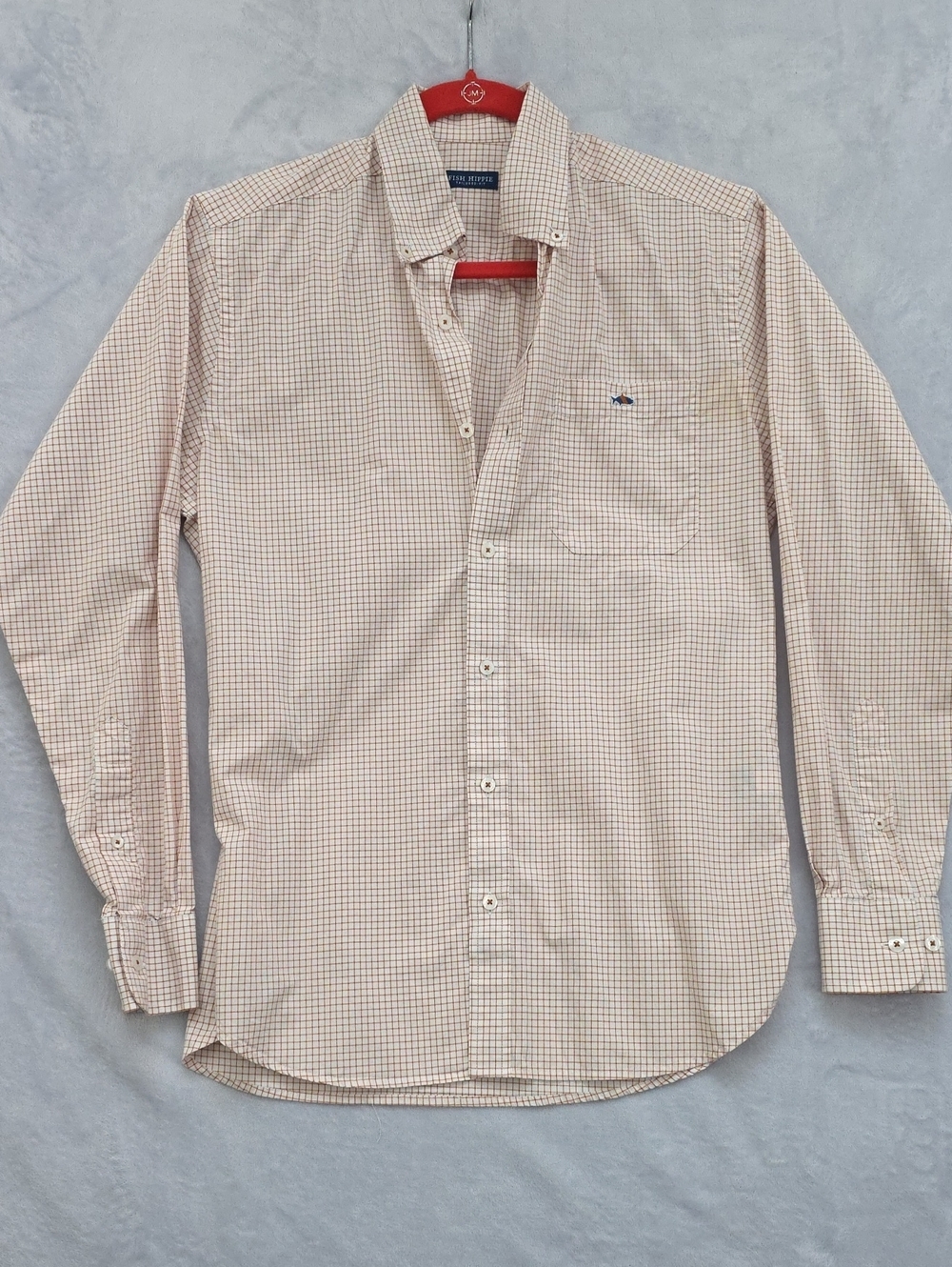 Fish Hippie Tailored Fit Men's Checked Button-Down Shirt in Cream and Brown